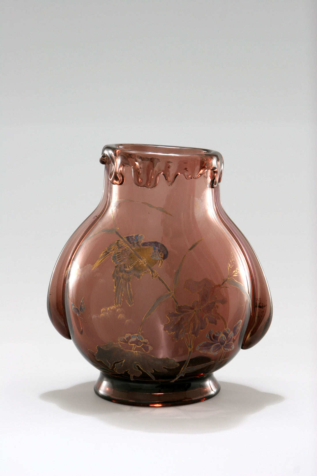 Auguste Jean vase verre émaillé japonisant