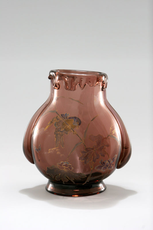 Auguste Jean vase verre émaillé japonisant