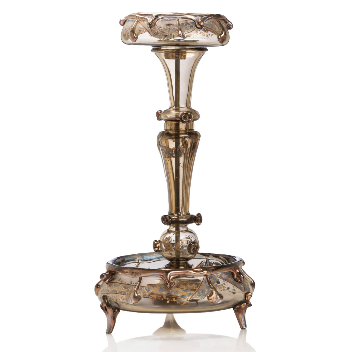 Surtout de table d'Auguste Jean, verre fumé métallisé, décor émaillé polychrome, décor japonisant, collection Philippe Olland